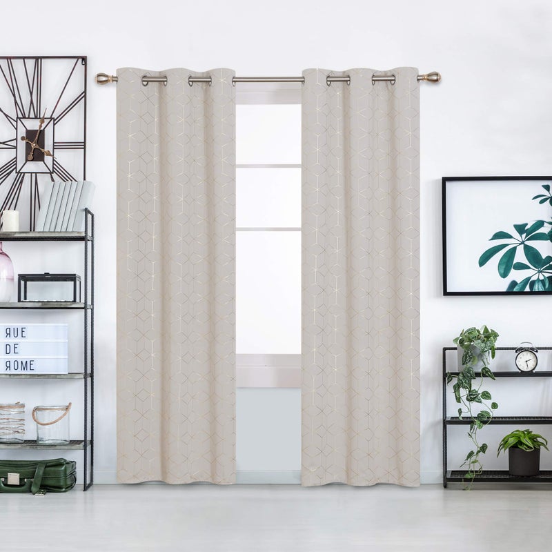 Deconovo Grommet Blackout Curtains, Room Darkening Gold Diamond Drapes, 2 Panels, Beige, 42W x 84L Inch, for Bedroom and Living Room - Image 2